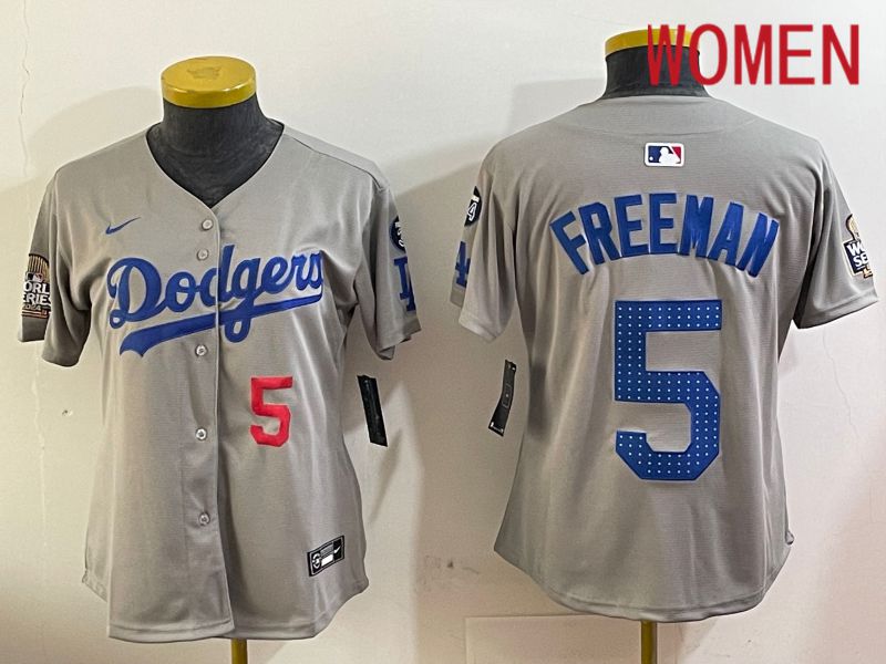 Women Los Angeles Dodgers 5 Freeman Grey Game 2024 Nike MLB Jersey style 12052